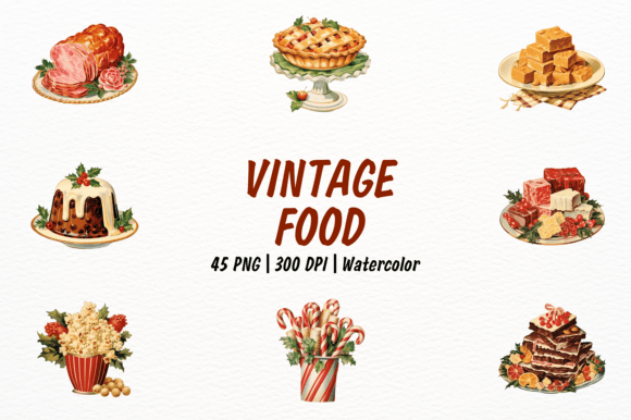 1940s Antique Vintage Food Illustrations for Nostalgic Design Projects