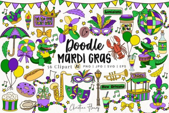 56 Doodle Mardi Gras Clipart Bundle Review: Vibrant Illustrations for Creative Marketing