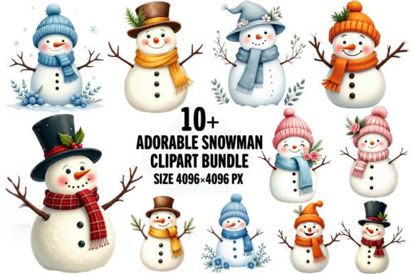 Adorable Snowman Clipart Bundle: A Playful Graphic Design Asset for Winter-Themed Content
