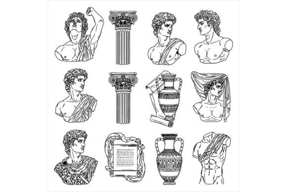 Ancient Greek Illustrations of Busts for Real Crafting Projects
