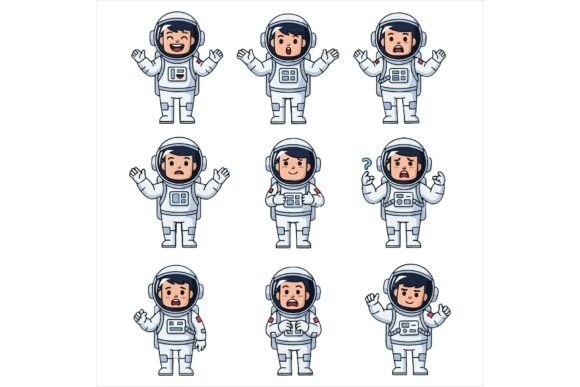 Astronauts in Various Poses Waving Hand: A Versatile Illustration for Local Business Branding