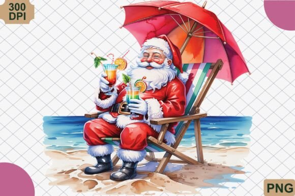 Beach Santa Summer Vacation PNG: A Vibrant Illustration for Creative Branding