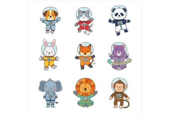 Cartoon Animals in Space Suits Playing: A Freebie for Fun-Filled Design Projects