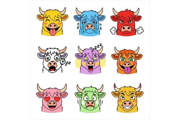 Cartoon Bull Faces Illustrations for Digital Sellers