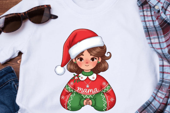 Cartoon Woman Wearing Santa Hat: A Festive Illustration for Digital Sellers