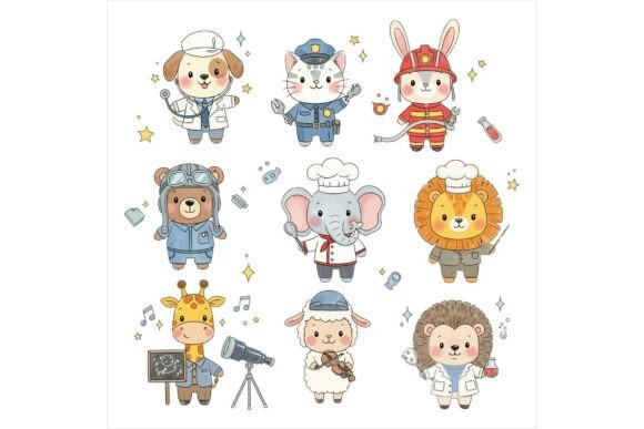 Cute Animals Act Professionals Freebie: A Playful Graphic Design Asset for Content Creators