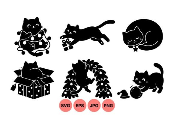 Cute Black Cat Holiday SVG Set: A Versatile Graphic Design Asset for Creative Marketers