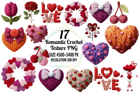 Enhance Local Branding with Romantic Crochet Heart Floral Clipart
