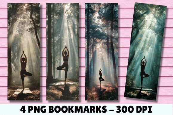 Ethereal Forest Sunbeam Yoga Bookmark: A Versatile Illustration for Content Creators