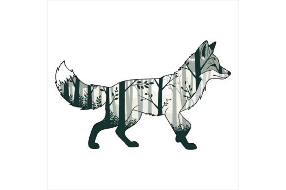 Fox Walking Through Forest Landscape Illustration Review for Design Projects