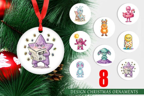 Grumpy Cosmic Alien Beach Ornament: A Unique Illustration for Crafters