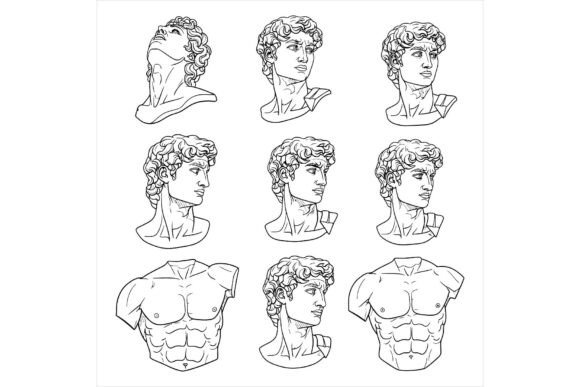 Multiple Views of David Statue Illustrations for Branding