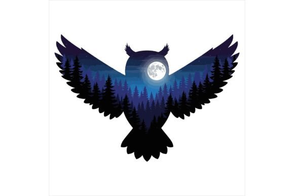 Owl Silhouette Soars Under Moonlight: A Versatile Illustration for Digital Sellers