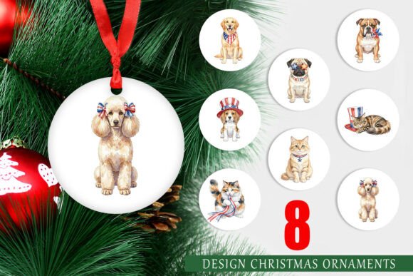 Patriotic Watercolor Dog Cat Ornament: A Versatile Illustration for Local Business Branding