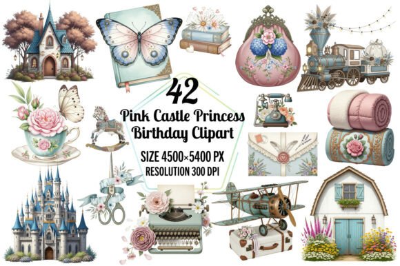 Pink Castle Princess Birthday Clipart Review for Embroidery Projects