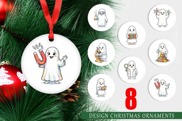 Science Ghost Ornament Watercolor PNG for Editorial and Web Design
