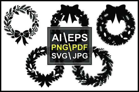 Silhouette Wreath with Bows and Greenery: A Versatile Illustration for Local Branding