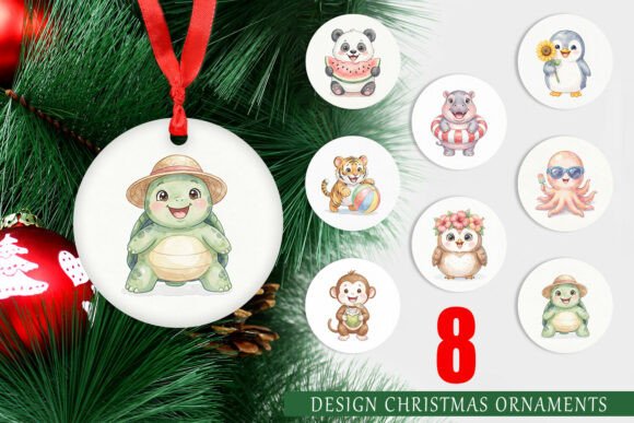 Summer Animal Watercolor Ornament PNG for Marketing & Branding