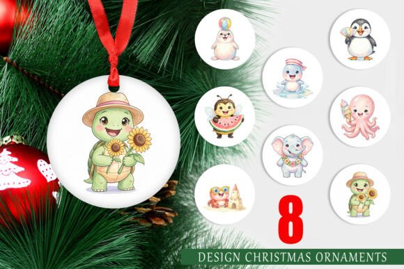 Summer Animals Watercolor Ornament PNG for Illustrations