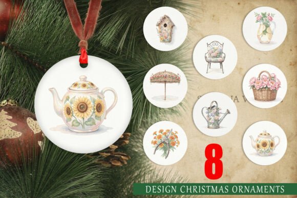 Sun Drenched Garden Watercolor Ornament for Editorial and Web Design