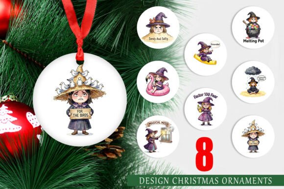 Tired Summer Halloween Witch Ornament: A Unique Illustration for Seasonal Design Projects