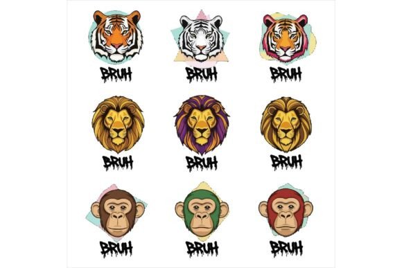 Vibrant Animal Heads with Graffiti Text: A Bold Illustration for Creative Sellers