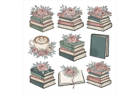 Vintage Book and Coffee Illustration: A Timeless Graphic Design Asset
