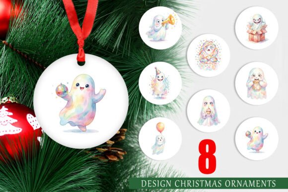 Watercolor Party Ghost Ornament PNG: A Festive Illustration for Local Branding