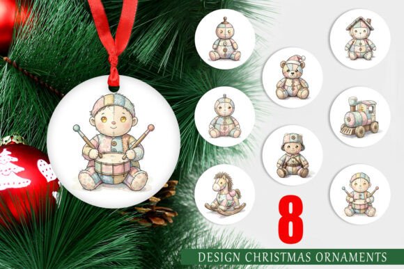 Watercolor Patchwork Santa Ornament PNG for Festive Branding