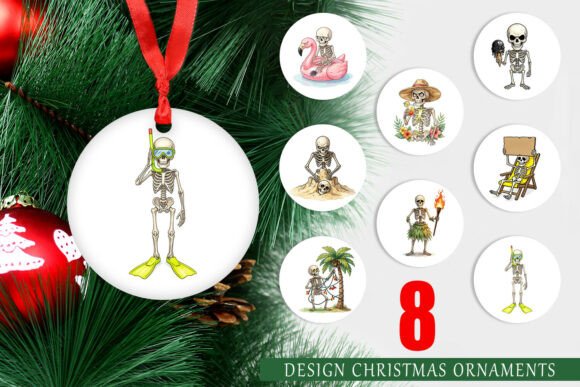 Watercolor Summer Skeleton Ornament PNG: A Unique Illustration for Creative Publishing