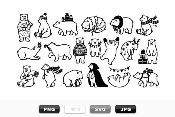 Winter Bear Holiday Clipart Set: Festive Illustrations for Local Business Branding
