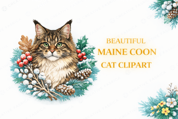 Winter Maine Coon Cat Clipart Portrait: A Versatile Illustration for Modern Branding