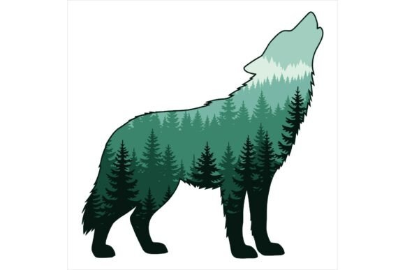 Wolf Howling at Forest Silhouette Nature Illustration for Branding